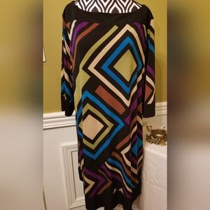 Woman's Emma & Michele 3/4 Sleeve Geometric Pattern Shift Print Dress Size XL